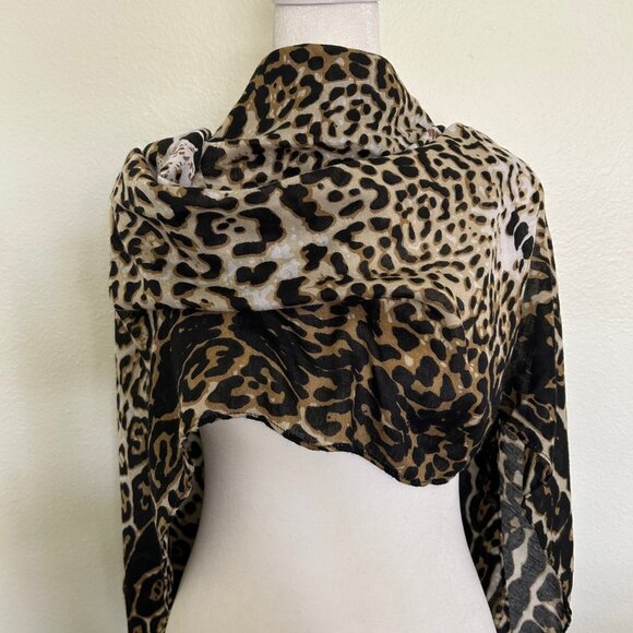 Kendall & James Scarf Pashmina Style Leopard Animal Print Raw Hem Shawl Wrap OS - Picture 2 of 6